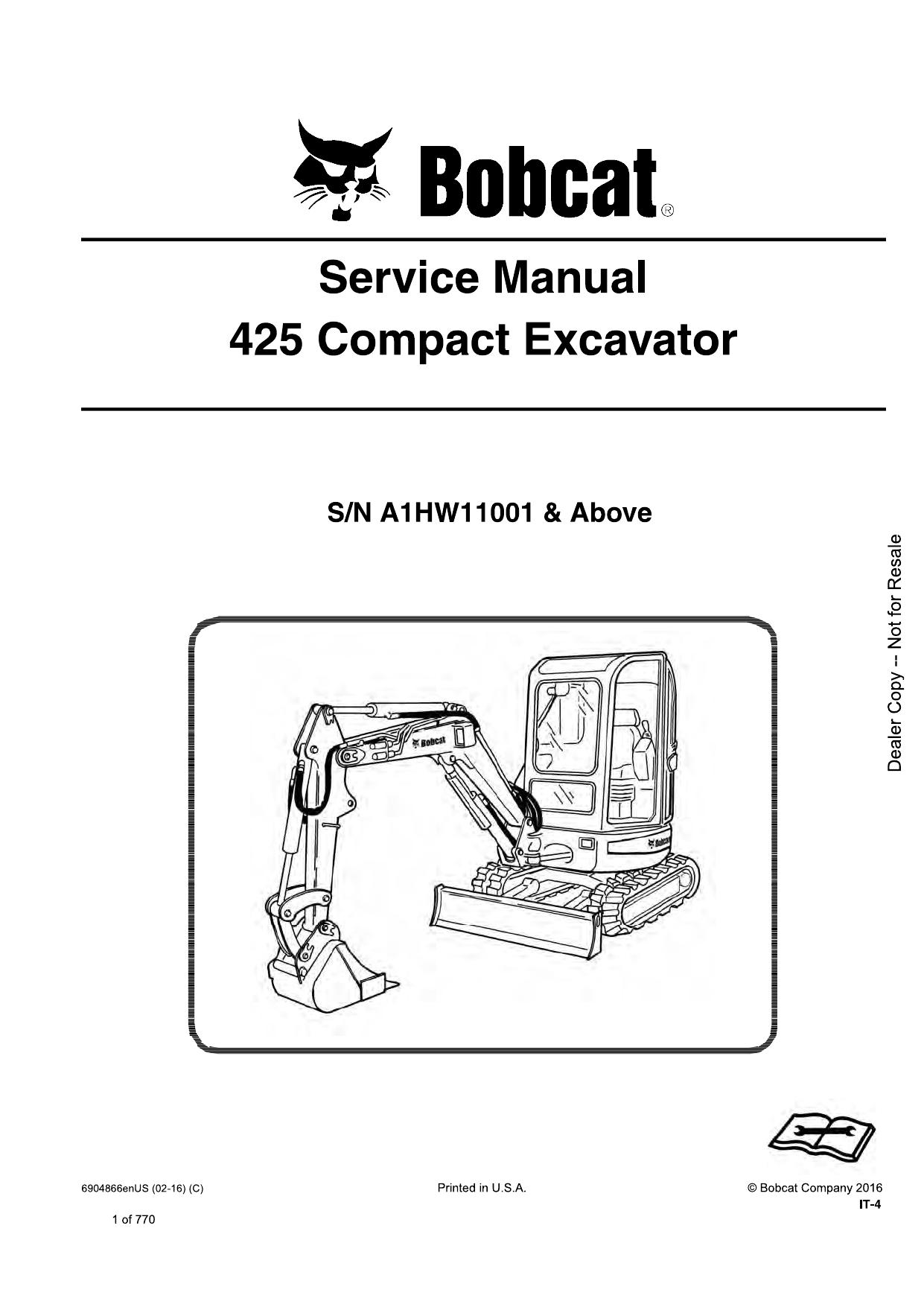 425 Compact Excavator Service Manual Bobcat
